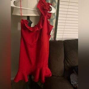 Red Ruffled One-Shoulder Dress